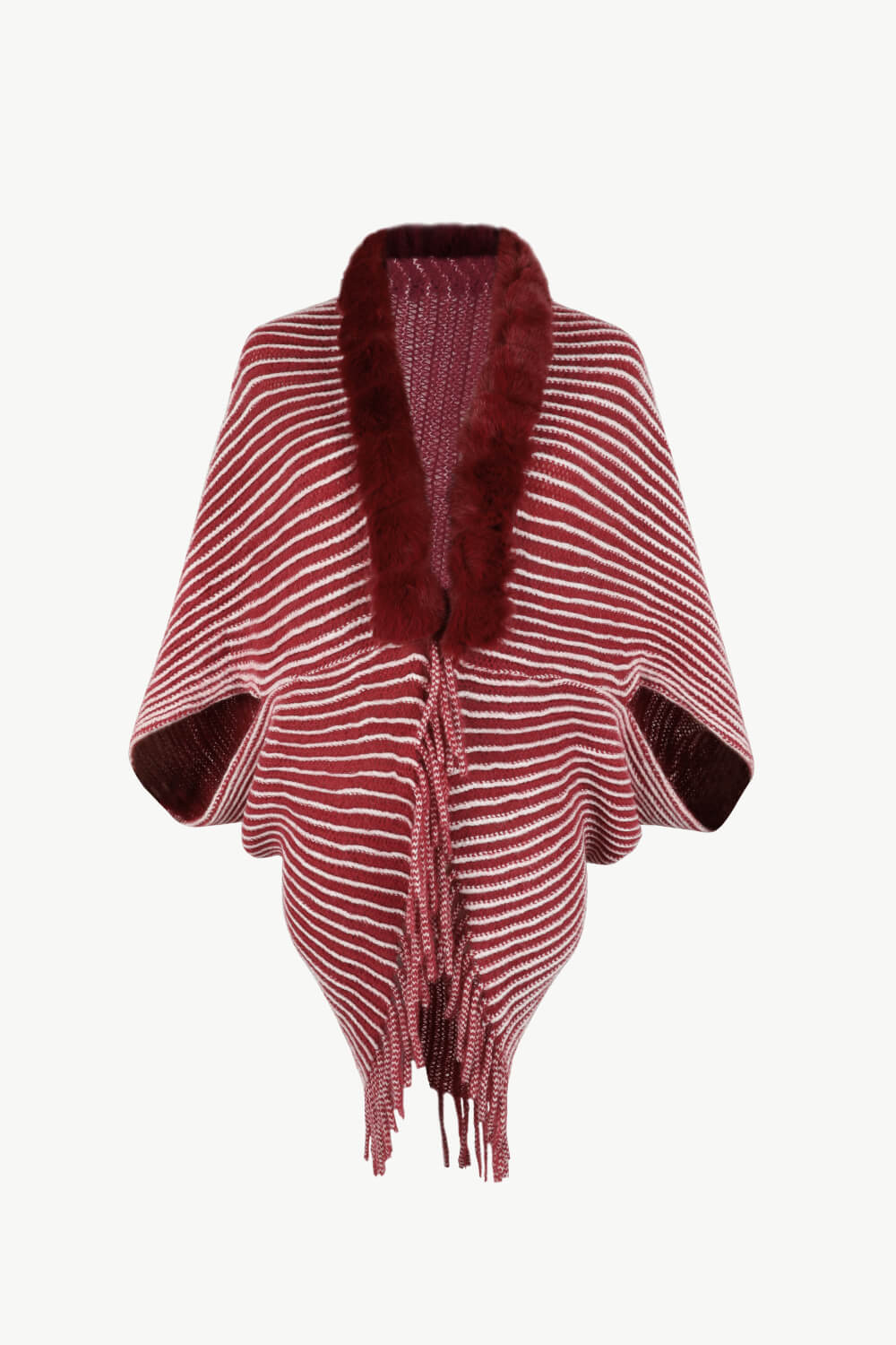 Striped Faux Fur Trim Open Front Cardigan