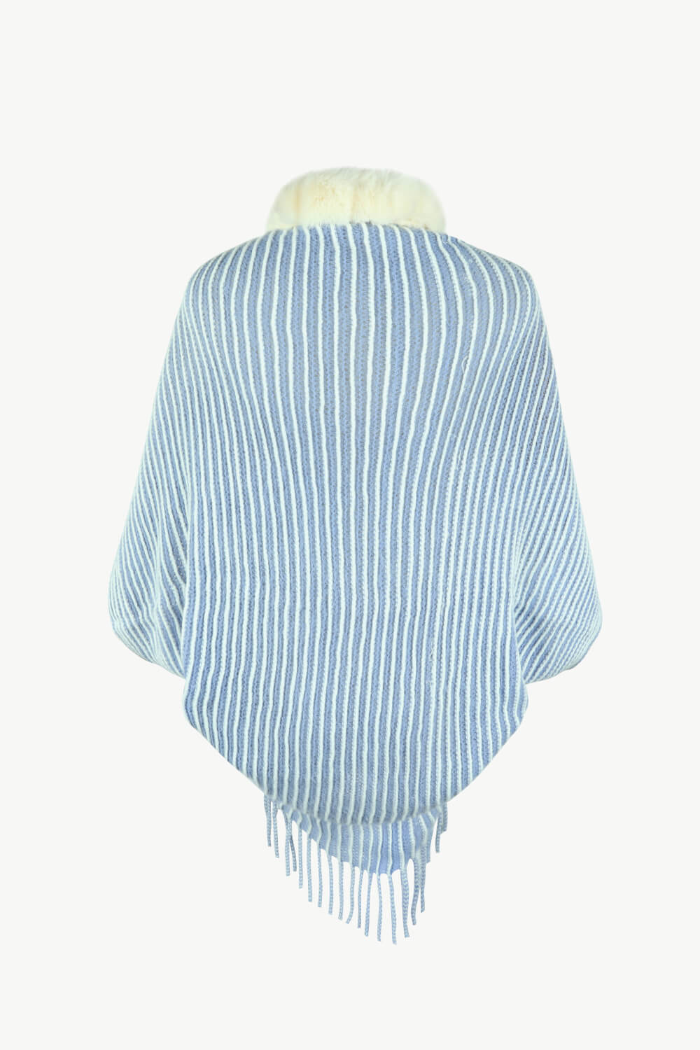 Striped Faux Fur Trim Open Front Cardigan