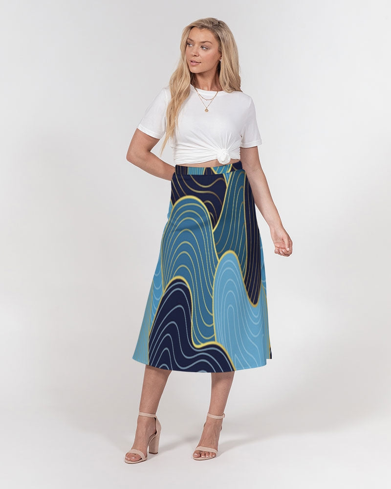 Blue Waves Women's A-Line Midi Skirt