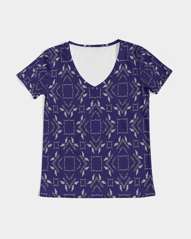 Streamz Blue Diamonds Women's V-Neck Tee