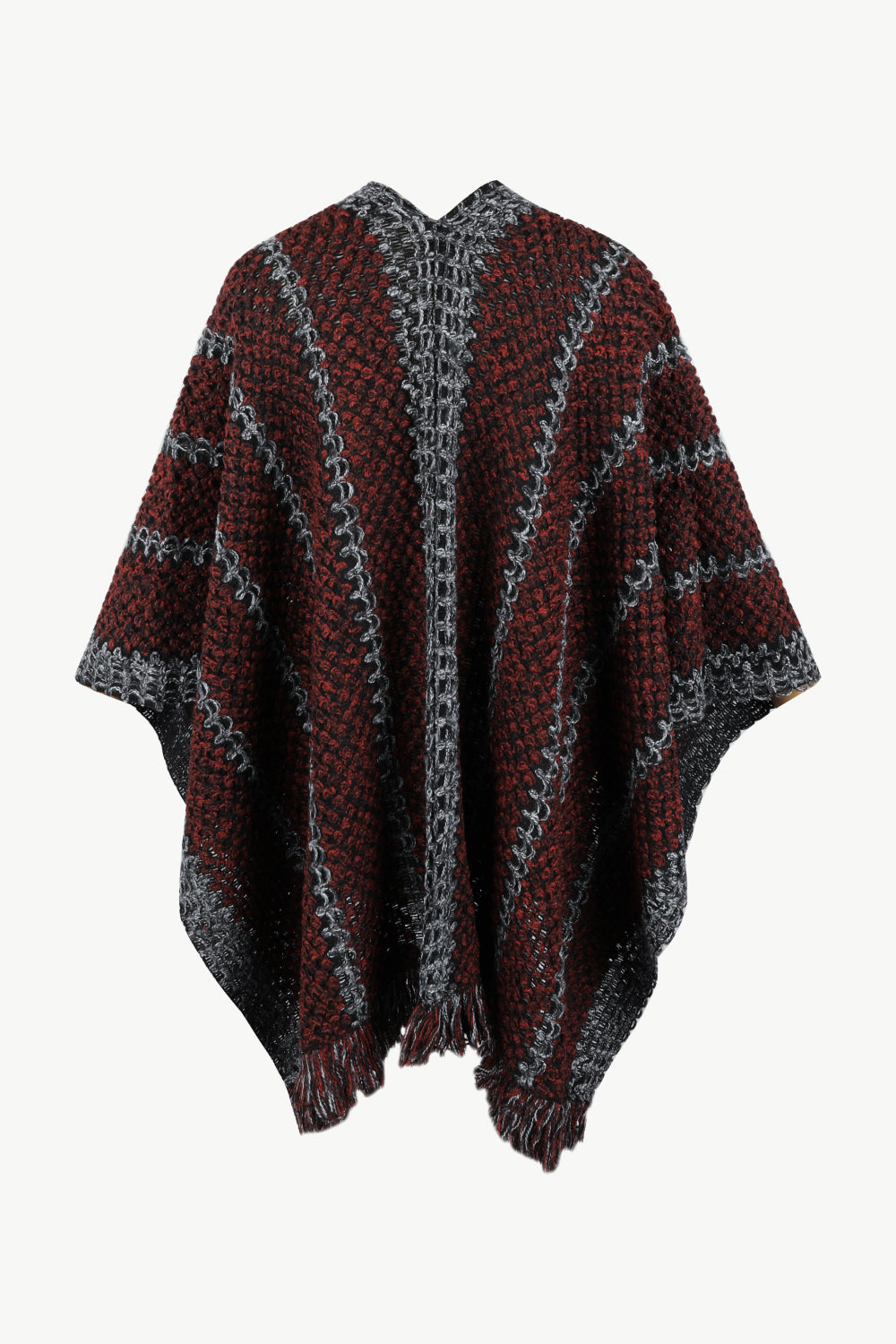 Striped Open Front Fringe Hem Poncho