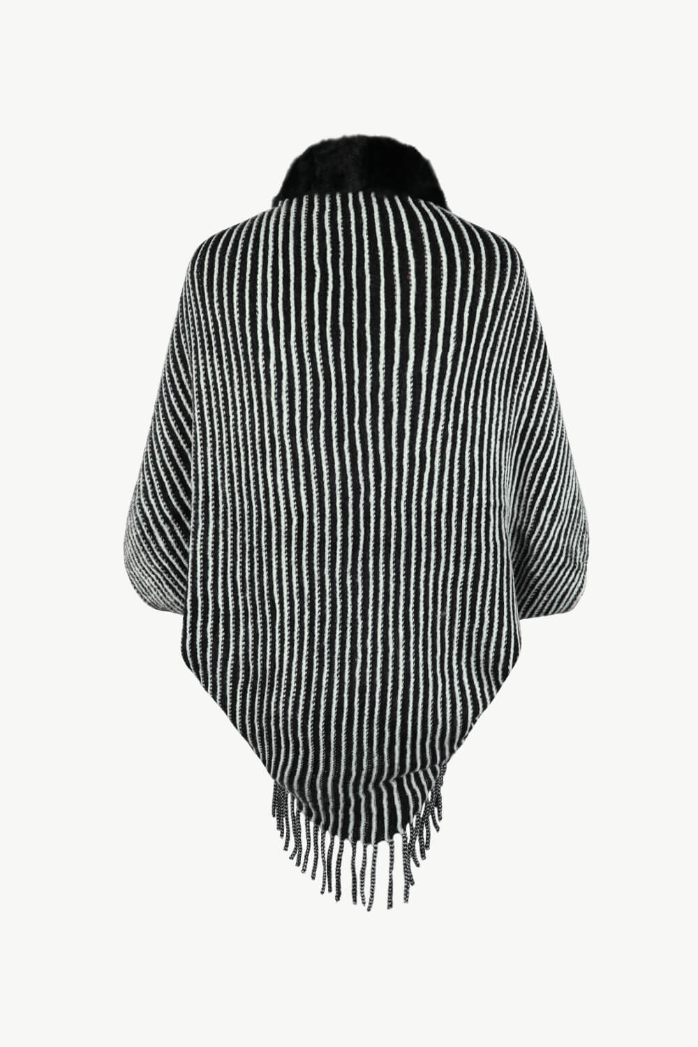 Striped Faux Fur Trim Open Front Cardigan