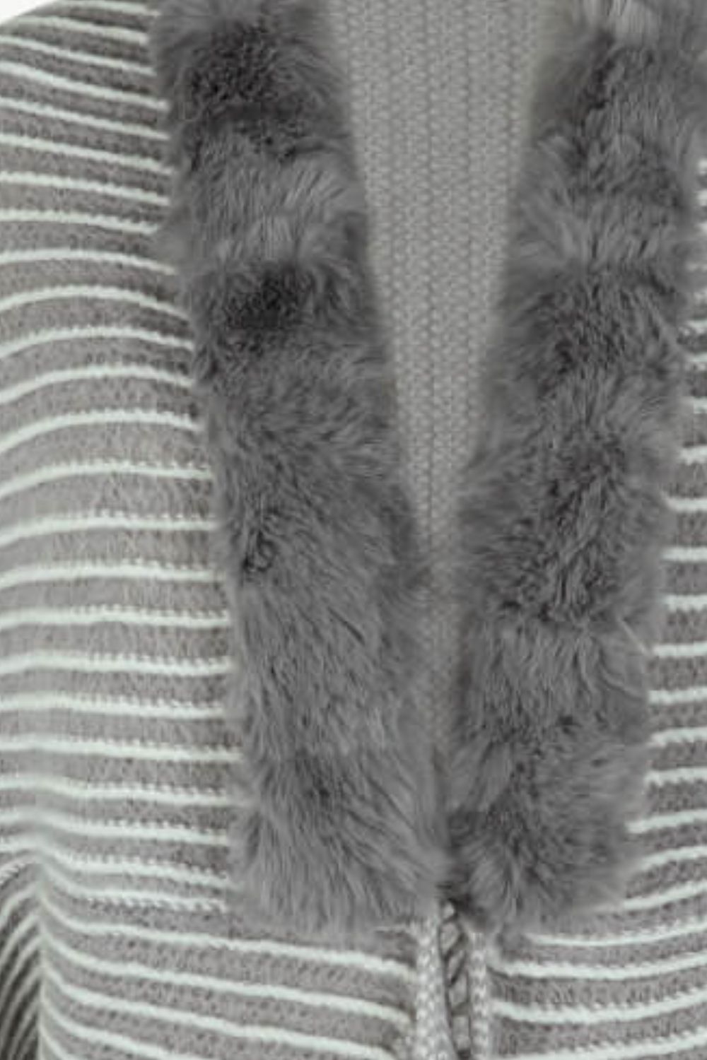 Striped Faux Fur Trim Open Front Cardigan