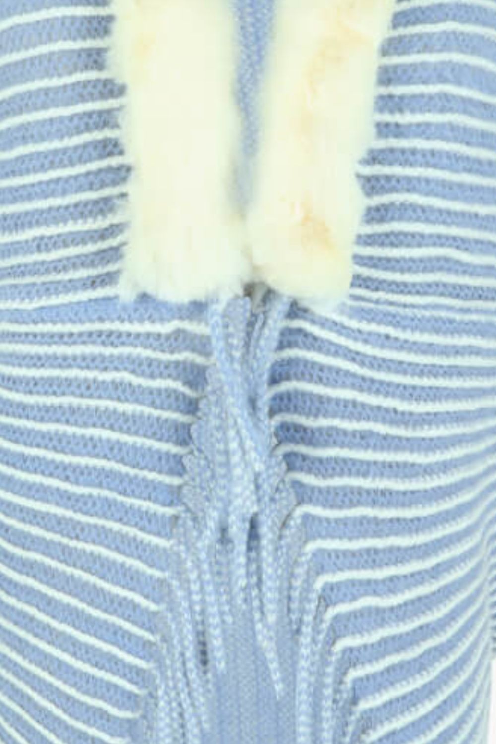 Striped Faux Fur Trim Open Front Cardigan