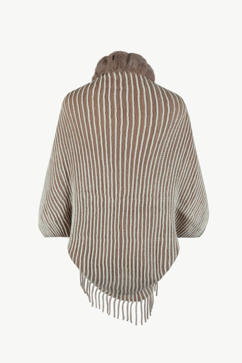 Striped Faux Fur Trim Open Front Cardigan