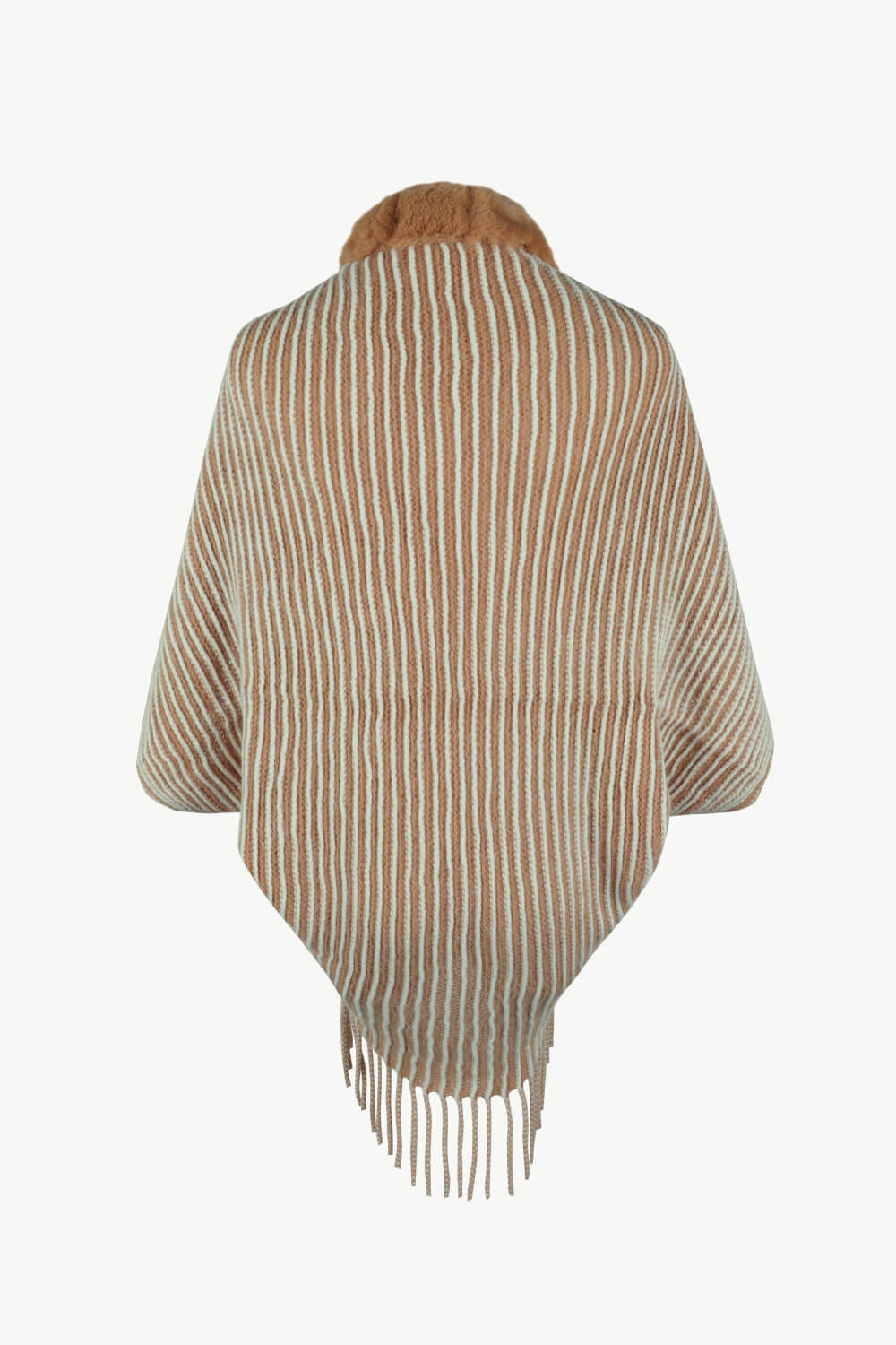 Striped Faux Fur Trim Open Front Cardigan