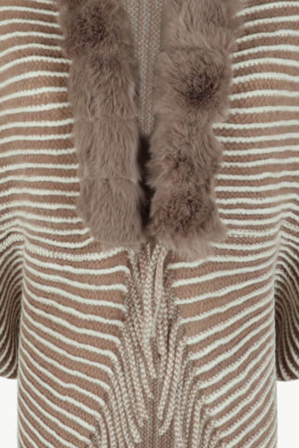 Striped Faux Fur Trim Open Front Cardigan