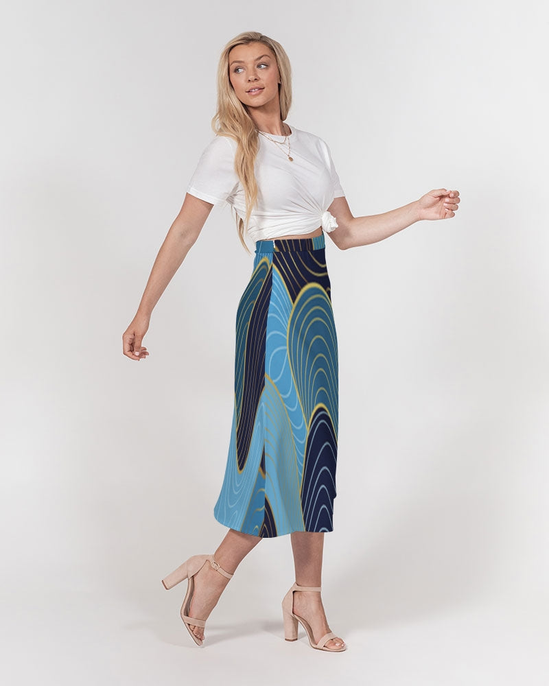 Blue Waves Women's A-Line Midi Skirt