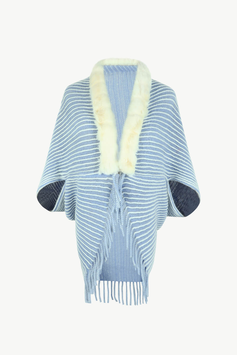 Striped Faux Fur Trim Open Front Cardigan