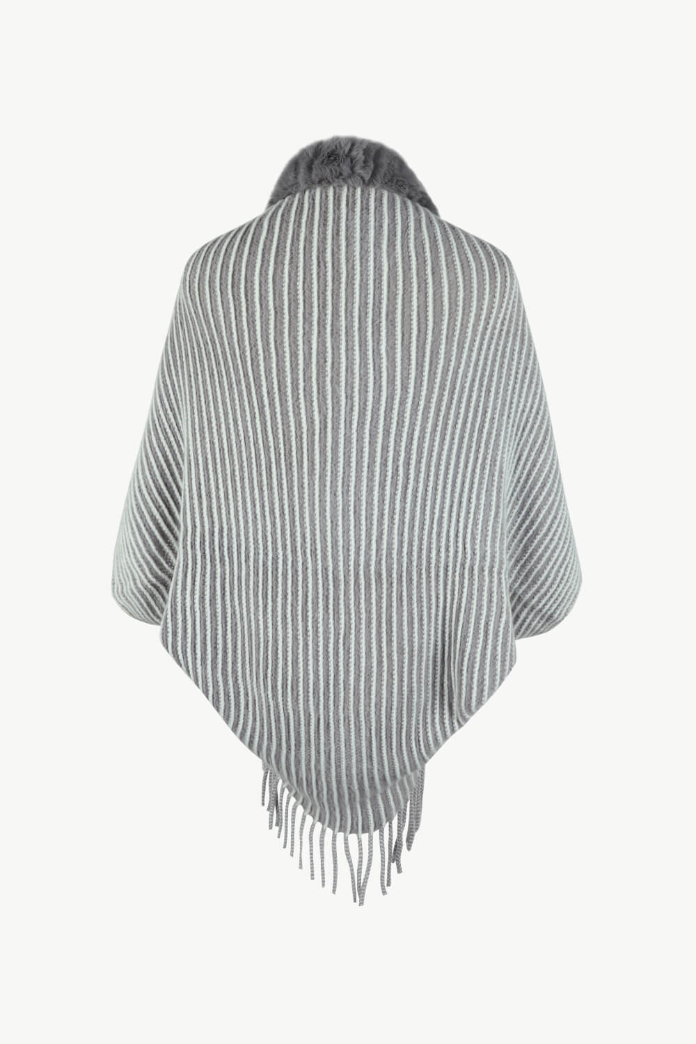 Striped Faux Fur Trim Open Front Cardigan