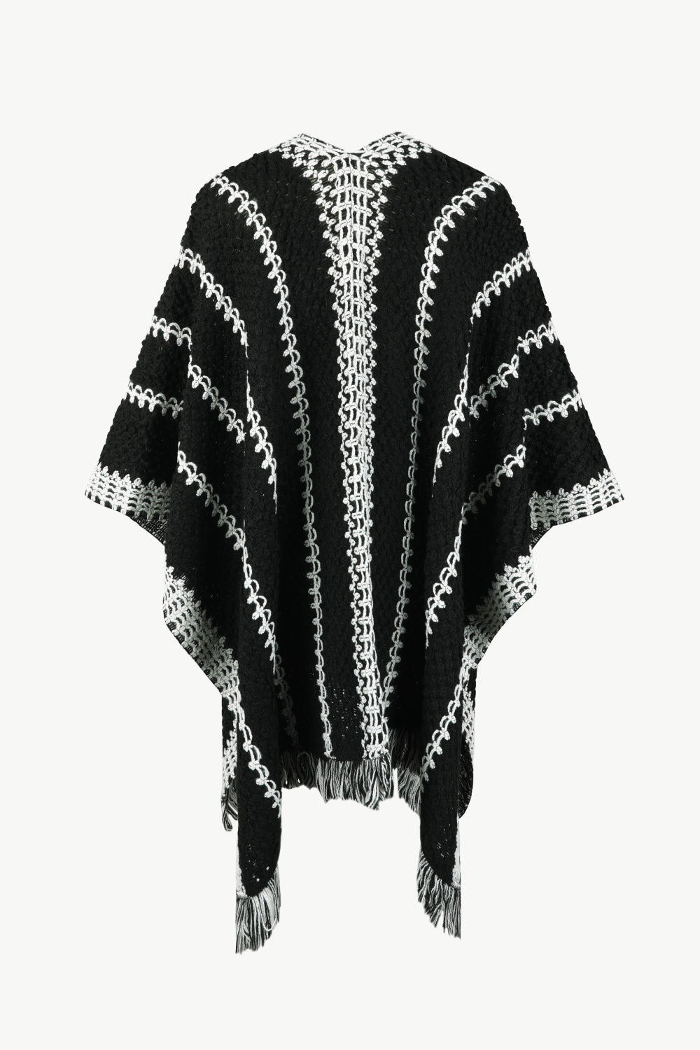 Striped Open Front Fringe Hem Poncho