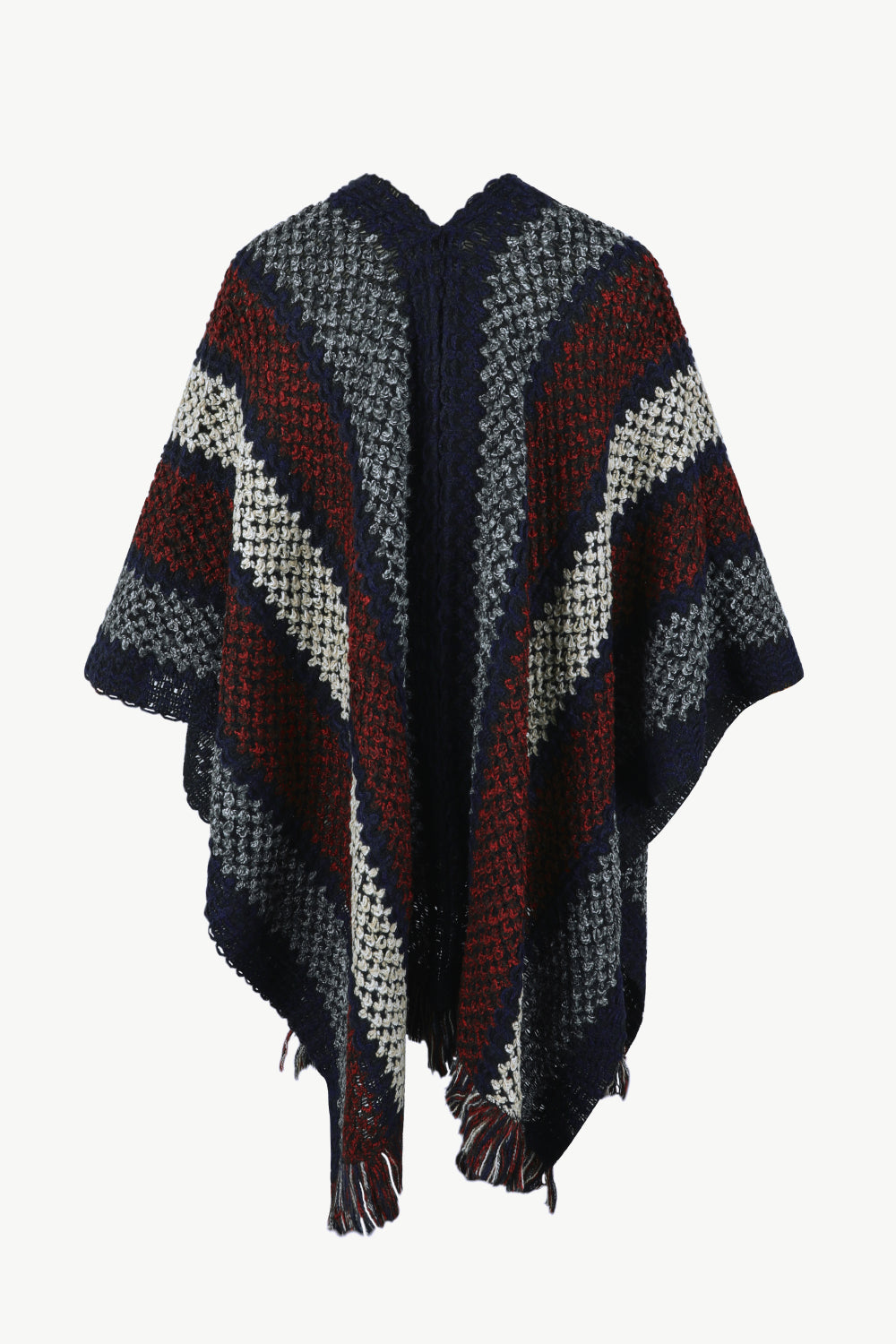 Striped Open Front Fringe Hem Poncho